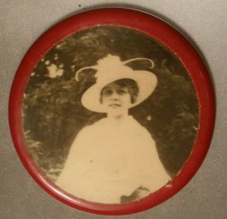 Vintage Pocket Mirror With Lady In Fancy Hat