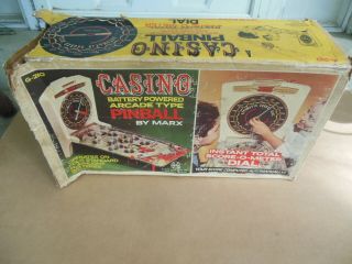Vintage Marx Electric Casino Pinball Automatic Scoring Table Top Game W/ Box