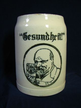 Vintage 30s Germany Gesundheit Neustadtl Brewing Co Stoneware.  5 L Beer Stein