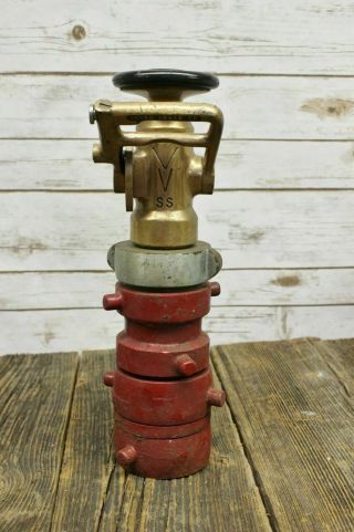 Vintage Akron Brass Co.  Auto - Stream Brass Fire Hose Nozzle With Attachments
