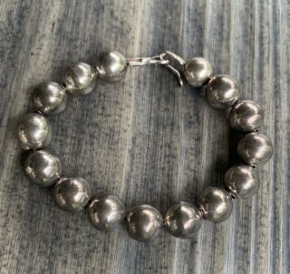 Vintage Native American Navajo 925 Sterling Silver Bead Ball Chain Bracelet