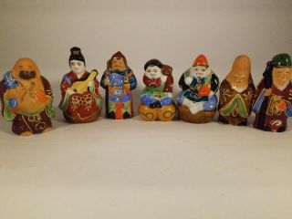 Vintage Set Of 7 Japanese Kutani Porcelain Figures Buddah Gods Moriage 3.  5 