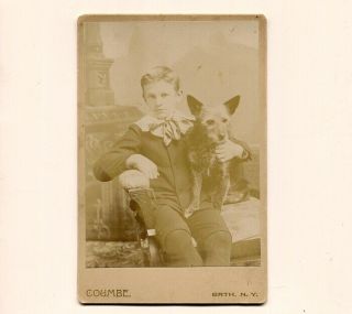 1880s Cab Card Of Boy And A Dog With Large Ears,  Bath,  Ny