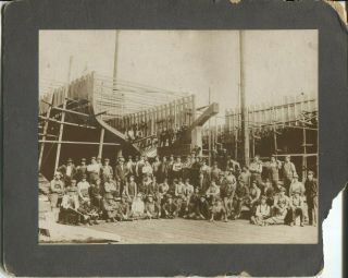 Cabinet Photo Shipyard Aberdeen Washington C.  1900 Workers In Front Of Ship
