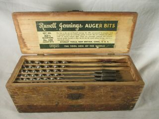 Well Worn Partial Set Vintage Russell Jennings Auger Bits Stanley 3 Tier Box