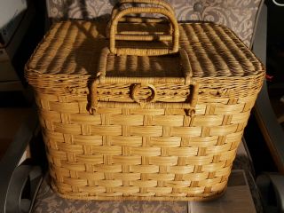 Vintage Wicker Rattan Sewing Basket Large