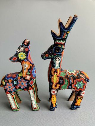 Huichol Mexican Folk Art Deer Beaded Animal Figurine Day Of The Dead Native Art