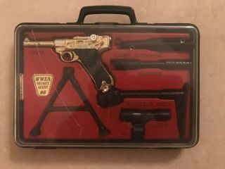 Vintage Marx Toy Miniature Luger Cap Gun In Attache Case With Accessories