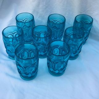 Vintage Le Smith Aqua Blue Moon And Stars Glasses - Set Of 8