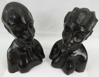 Vintage Ebony Wood Sculpture African Head Hand Carved Tribal Statue Black 8 1/2 "