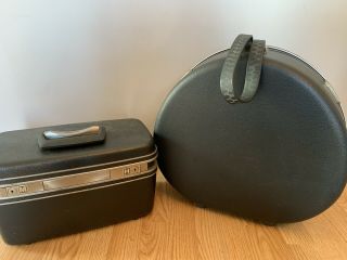 Vintage Samsonite Silhouette Round Hat Box And Train Case Hardside Gray