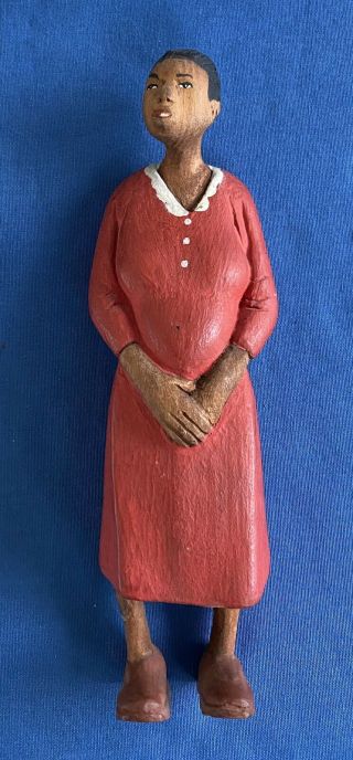 Vintage Black Americana Hand Carved Hand Painted Wood Doll Folk Art Woman Toy 2
