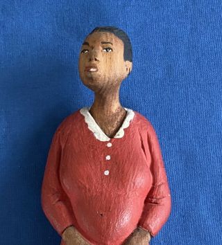 Vintage Black Americana Hand Carved Hand Painted Wood Doll Folk Art Woman Toy 3