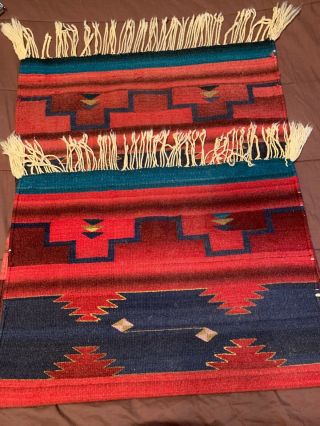 Vintage 29” X 56” Hand Woven Red Green Southwestern Native American Rug Throw
