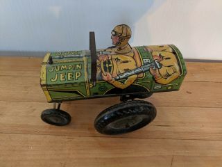 Vintage Marx Jumpin Jeep Tin Windup Toy,  Litho,  One Soldier,