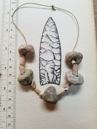 Exceptional Mississippian Marine Shell & Drilled Stone Necklace Artifacts