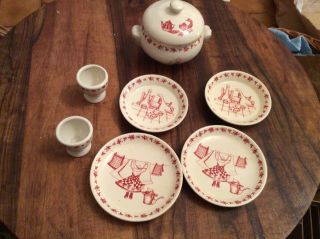 Vintage 8 Piece Moulin Roty Tradition Red & Cream Color Set Soup American Girl