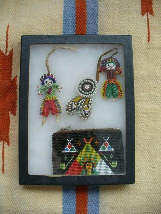 Vintage Native American Indian Beaded Bag - Purse - Brooch And Dolls