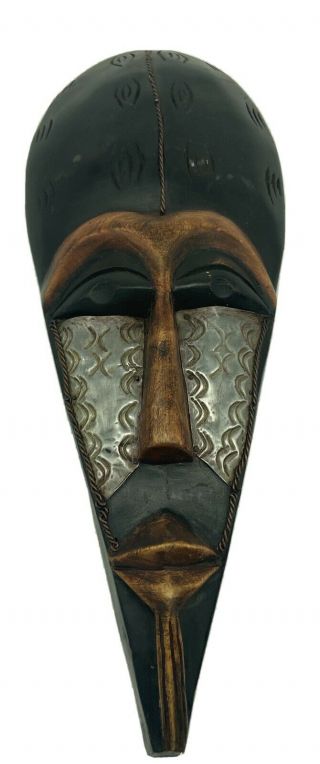 Made In Ghana Hand Carved Tribal Mask Wall Art Metal Accents Ethnic African