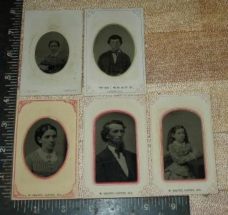 5 Tintypes Civil War Era All From Canton Illinois In Paper Sleeves