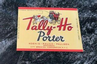 A) Vintage Irtp Tally - Ho Porter Beer 12 Oz Bottle Label City Brg York Ny