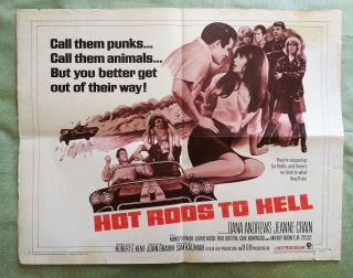 Hot Rods To Hell Vintage Half Sheet Poster 1967 Folded
