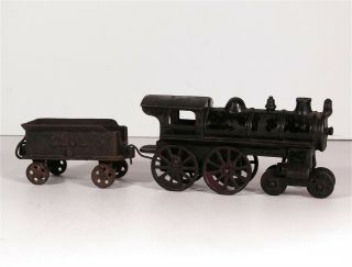 1890s Cast Iron Railroad Floor Train Toy Locomotive Engine & Tender By Hubley