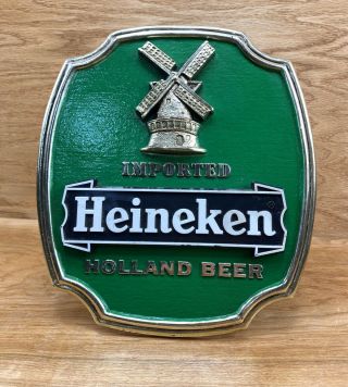 Vintage Heineken Imported Holland Beer Green Plastic Sign/standee (9.  5” X 8.  5”)