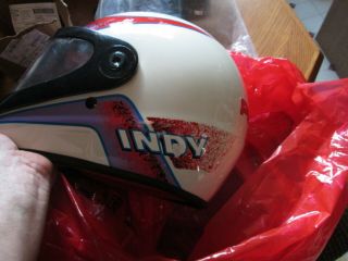 Vtg Bell Dot Polaris Indy Snowmobile Helmet Racing Flags White