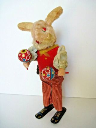 Vintage Tin Wind Up Toy Bunny Rabbit Plays Maracas Japan See Video