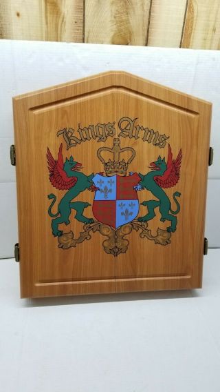 Vintage Kings Arms Tavern Wood Dart Board Wall Cabinet Accudart Scoreboard Bar