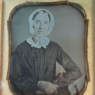 Sixth Plate Daguerreotype Of Older Woman In White Bonnet Lady Half Case