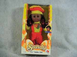 Olmec Toddler Doll,  Sandy,  African American Girl Doll,  9 1/2 " Tall Nib