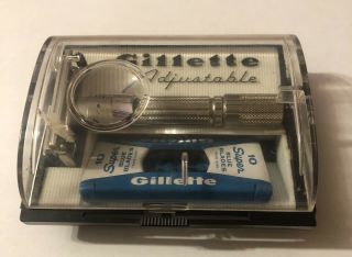 Vintage Gillette Adjustable Safety Razor Fatboy G2 Case And Blades