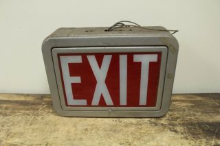 Vintage Painted Glass Red Arrow Industrial Exit Lighted Sign