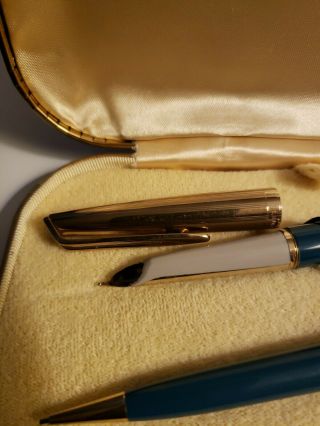 Waterman ' s Vintage C/F Gold & Green Fountain Pen & Pencil Set 3