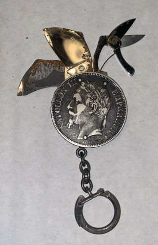 1868 5f Five Franc Napoleon Iii Empire Of France Pocket Knife Coin Keychain Ring