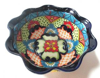 Mexican Puebla Talavera Pottery Ceramic Serving Salad Fruit Bowl Dish 11 "