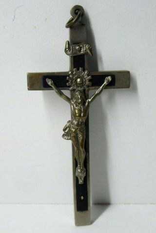 Old Nuns Crucifix Cross White Silver Metal And Bog Oak Ex Vatican Collector