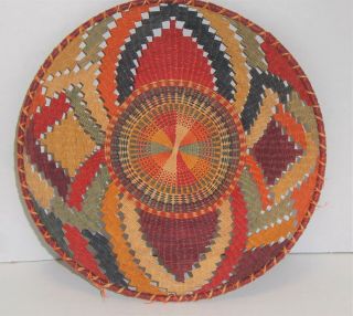 Vintage Native American Indian,  Woven Flat Circle Wall Art,  8 " Dia