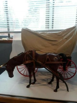 Vintage Marx Johnny West Covered Wagon With Movable Head Horse