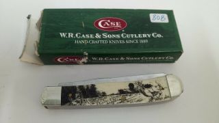 CASE KNIFE NATURAL SCRIMSHAW 6254 SS TRAPPER KNIFE COMES 3