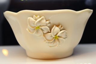 Dorothy Okumoto Porcelain Plumeria Bowl Hawaii Signed Pair Florals Sculpture