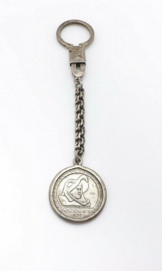 Vintage Mexico Sterling Silver 25 Pesos Coin Keychain,  21.  0g