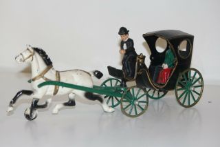 Vintage Antique Cast Iron Horse & Buggy / Carriage With Driver And Passenger
