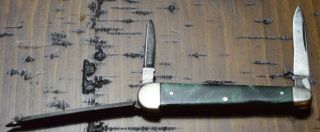 Remington Umc R6445 3 Blade Lobster Pocket Knife - Green Swirl Handles - Early