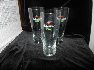 Heineken Beer Red Star 16oz Pint Glass Pilsner With Etched Base 7.  5 " Set 3