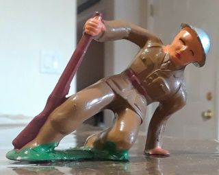 Vintage Manoil Barclay Lead Toy Soldier,  Falling With Rifle,  Helmet