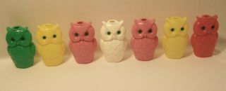 7 Vintage Blow Mold Plastic Owls Patio Rv Camping Party Lights Halloween - Vg