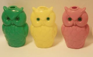 7 Vintage Blow Mold Plastic Owls Patio RV Camping Party Lights Halloween - VG 3